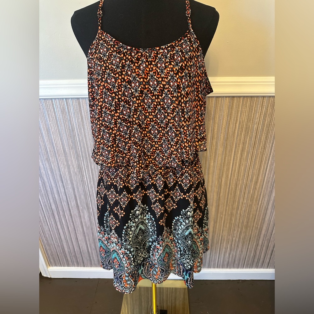 Xhilaration Boho Paisley Dress XXL Adjustable Strap Tiered Mini Flowy Summer - Picture 2 of 9